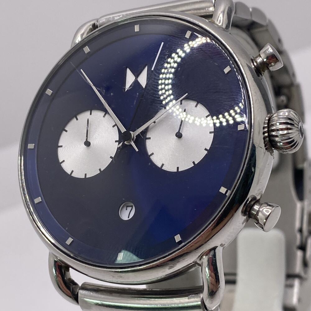 MVMT Blacktop Mens Chronograph Blue Dial Watch Works New Battery